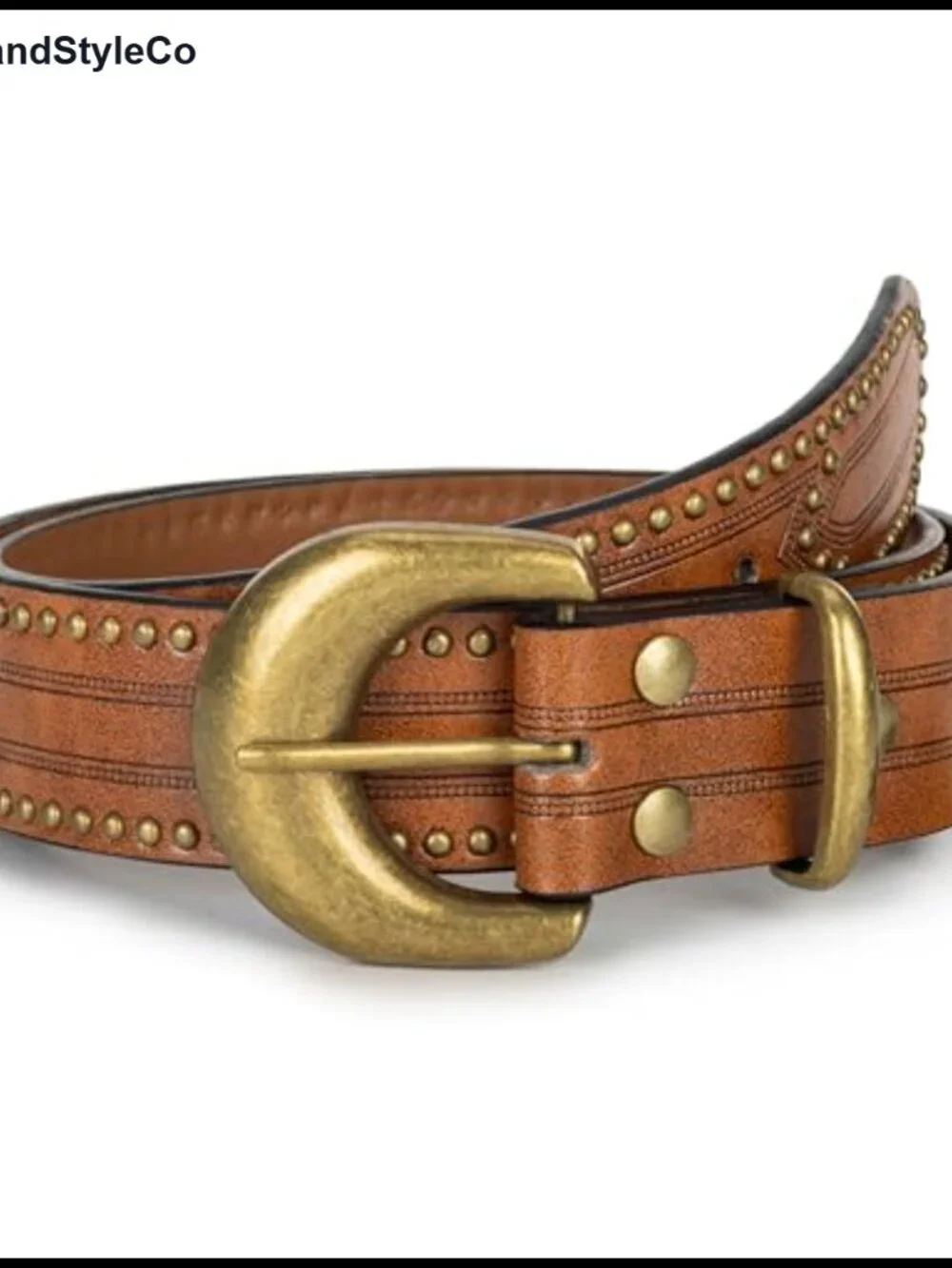 Women's Western Cowgirl PU Leather Belt with Semicircle Gold Buckle